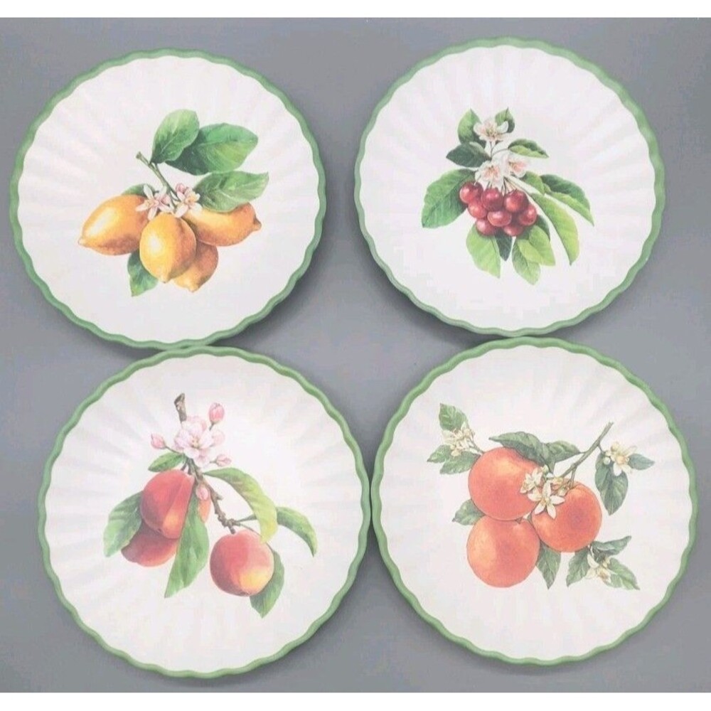 The Farmhouse Rachel Ashwell Melamine 8" Salad Plates Fruit Scalloped Set of 4
